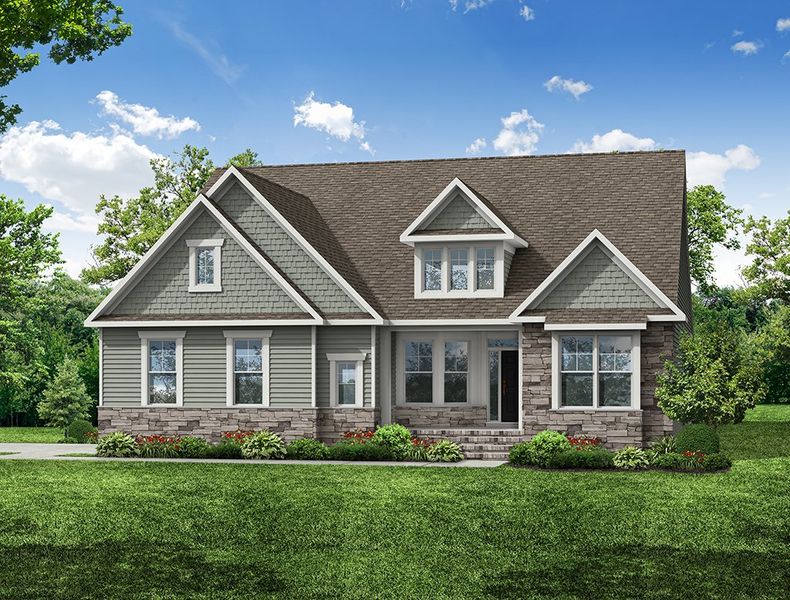 Representative exterior photo of a completed home built from the Edgefield by Eastwood Homes in The Enclave at Hidden Lake - 55+ Community, Youngsville, NC (Image 7). Representative exterior photo of a completed home built from the Edgefield by Eastwood Homes in The Enclave at Hidden Lake - 55+ Community, Youngsville, NC (Image 7).