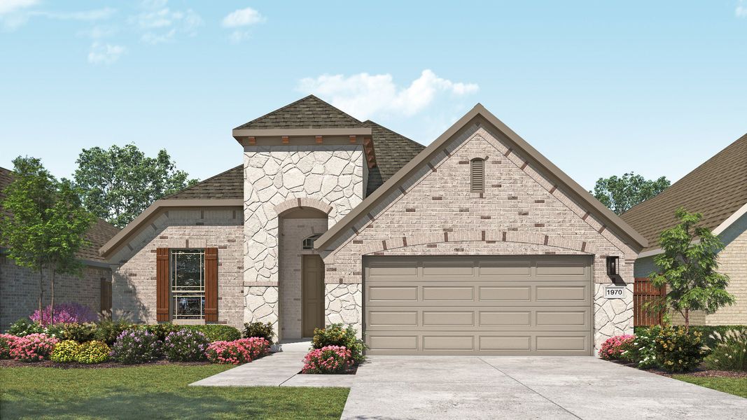 Representative exterior photo of a completed home built from the Palm by DRB Homes in Parkside on the River, Georgetown, TX (Image 4). Representative exterior photo of a completed home built from the Palm by DRB Homes in Parkside on the River, Georgetown, TX (Image 4).