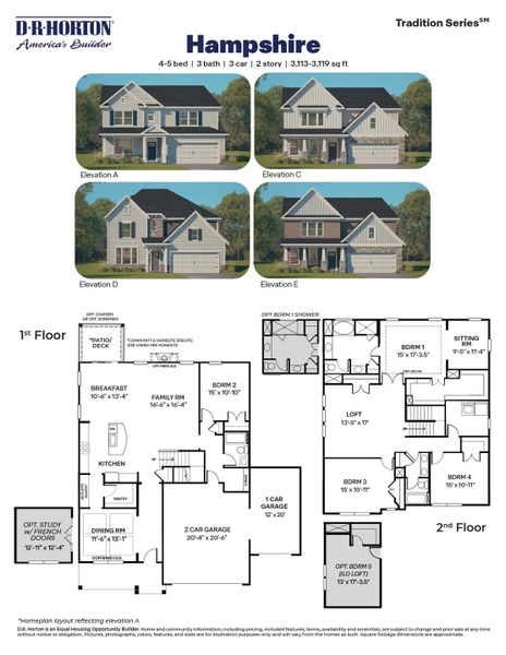 2D floor plan layout for the Hampshire by D.R. Horton in The Manors at Winston Pointe, Clayton, NC (Image 3). 2D floor plan layout for the Hampshire by D.R. Horton in The Manors at Winston Pointe, Clayton, NC (Image 3).