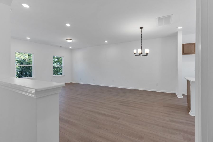 Large living room and dining area on second floor Large living room and dining area on second floor