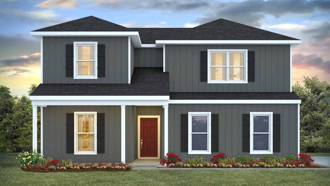 Front exterior of a new home in Greystone, Crawfordville, FL, highlighting curb appeal (Image 1). Front exterior of a new home in Greystone, Crawfordville, FL, highlighting curb appeal (Image 1).