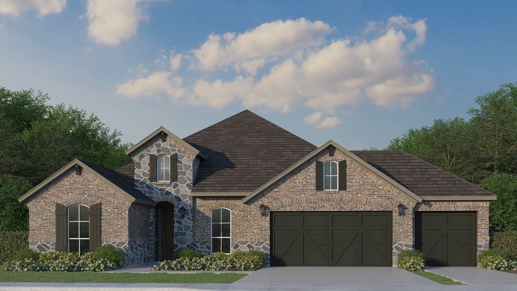 Plan 1688 Elevation A with Stone & 3 Car Garage Plan 1688 Elevation A with Stone & 3 Car Garage