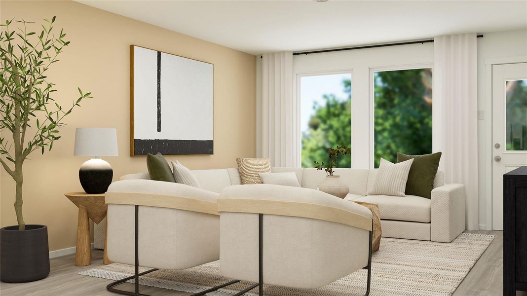 Furnished interior view inside a new home in Pradera: Cottage Collection, Uhland (Image 15). Furnished interior view inside a new home in Pradera: Cottage Collection, Uhland (Image 15).