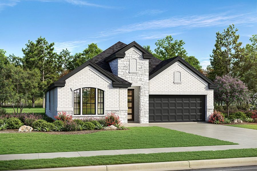 Representative exterior photo of a completed home built from the Kindrick by Landon Homes in Fields - East Village, Frisco, TX (Image 2). Representative exterior photo of a completed home built from the Kindrick by Landon Homes in Fields - East Village, Frisco, TX (Image 2).