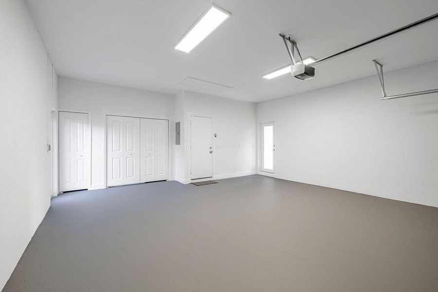 2 car attached garage with closet & overhead storage,