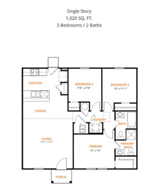 2D floor plan layout of this home in Redland Estates, Lufkin, TX (Image 3).