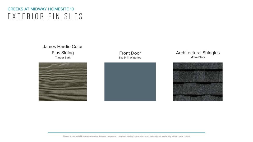 Sample of building materials used in homes in Creeks at Midway, Anderson (Image 29).