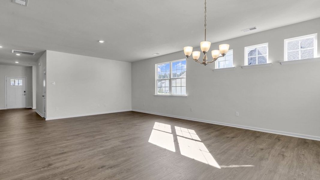 Representative unfurnished interior of a home built from the CLIFTON by D.R. Horton in The Villas at Galvins Ridge, Sanford (Image 11). Representative unfurnished interior of a home built from the CLIFTON by D.R. Horton in The Villas at Galvins Ridge, Sanford (Image 11).