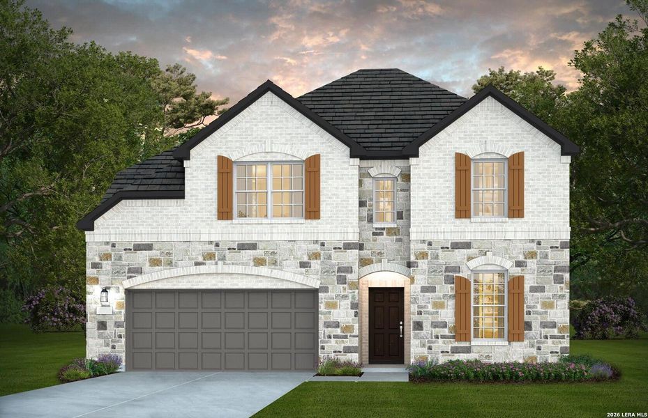 Front exterior of a new home in Nopal Valley, San Antonio, TX, highlighting curb appeal (Image 1). Front exterior of a new home in Nopal Valley, San Antonio, TX, highlighting curb appeal (Image 1).
