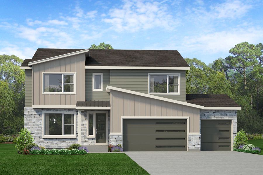 Representative exterior photo of a completed home built from the Gunnison by Landsea Homes in Cherry Meadows, Brighton, CO (Image 4). Representative exterior photo of a completed home built from the Gunnison by Landsea Homes in Cherry Meadows, Brighton, CO (Image 4).