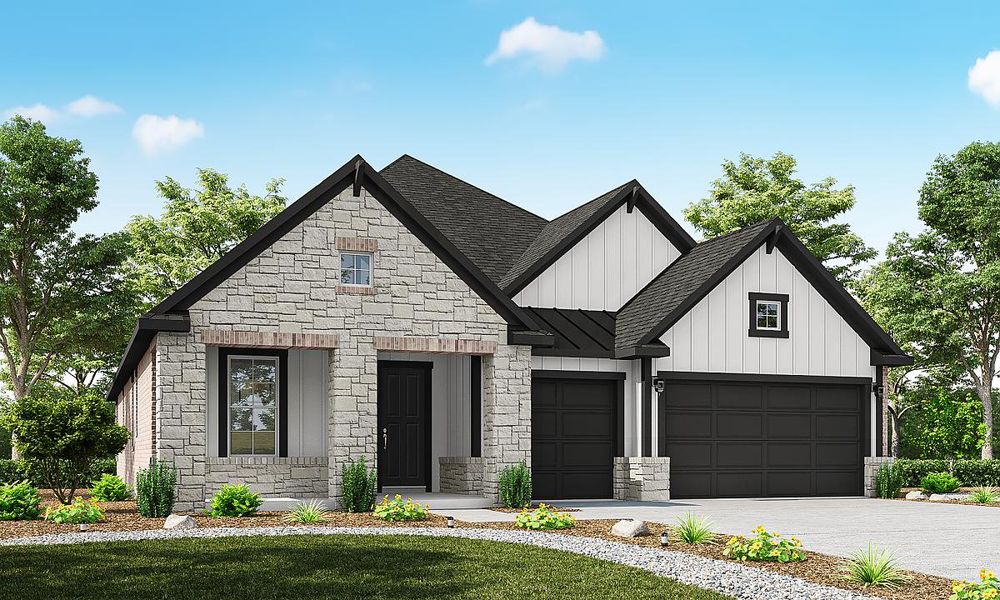 Representative exterior photo of a completed home built from the Daisy by Caldwell Homes in The Highlands, Porter, TX (Image 27). Representative exterior photo of a completed home built from the Daisy by Caldwell Homes in The Highlands, Porter, TX (Image 27).