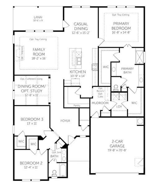2D floor plan layout for the Surfside - Single Family Homes by Dream Finders Homes in Furnie's Place, Loris, SC (Image 4). 2D floor plan layout for the Surfside - Single Family Homes by Dream Finders Homes in Furnie's Place, Loris, SC (Image 4).