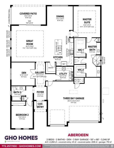 2D floor plan layout for the Aberdeen by GHO Homes in Ravens Landing, Vero Beach, FL (Image 3).