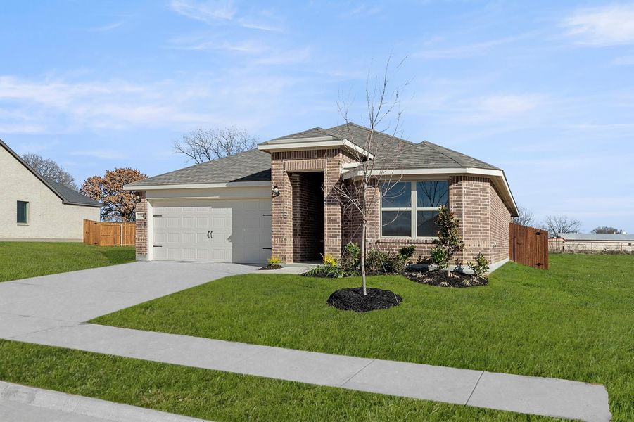 Front exterior of a new home in Belmont, Aubrey, TX, highlighting curb appeal (Image 2). Front exterior of a new home in Belmont, Aubrey, TX, highlighting curb appeal (Image 2).