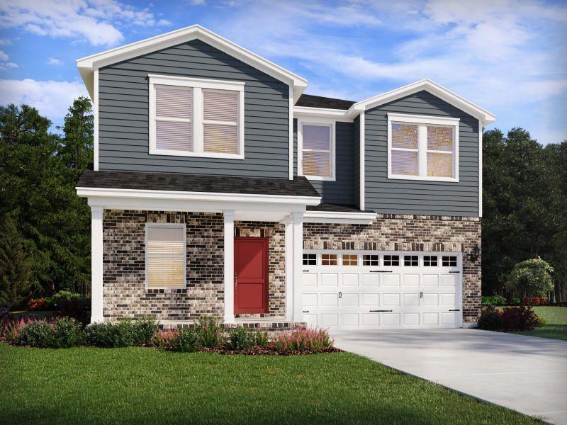 Front exterior of a new home in Cadence Meadows, Zebulon, NC, highlighting curb appeal (Image 1). Front exterior of a new home in Cadence Meadows, Zebulon, NC, highlighting curb appeal (Image 1).
