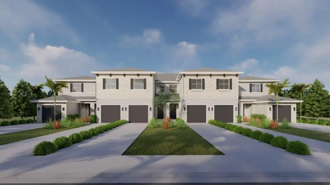 Front exterior of a new home in Lakeside Landing, Royal Palm Beach, FL, highlighting curb appeal (Image 1). Front exterior of a new home in Lakeside Landing, Royal Palm Beach, FL, highlighting curb appeal (Image 1).