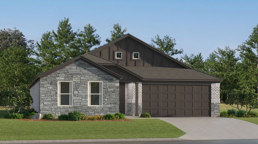 Front exterior of a new home in Noble Ridge: Majors, Howe, TX, highlighting curb appeal (Image 1).