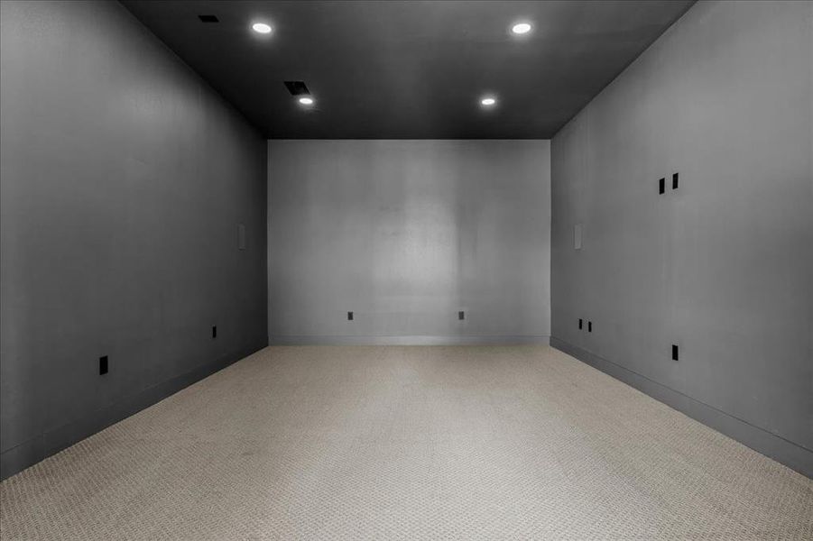 lower level theater with custom speaker system