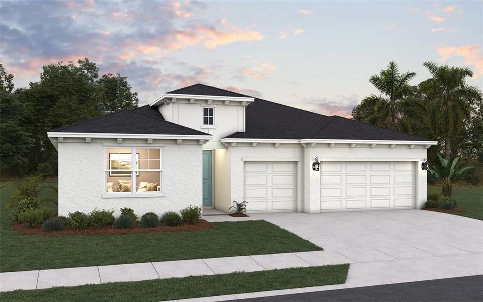Front exterior of a new home in Brystol North at Wylder, Port St. Lucie, FL, highlighting curb appeal (Image 1).