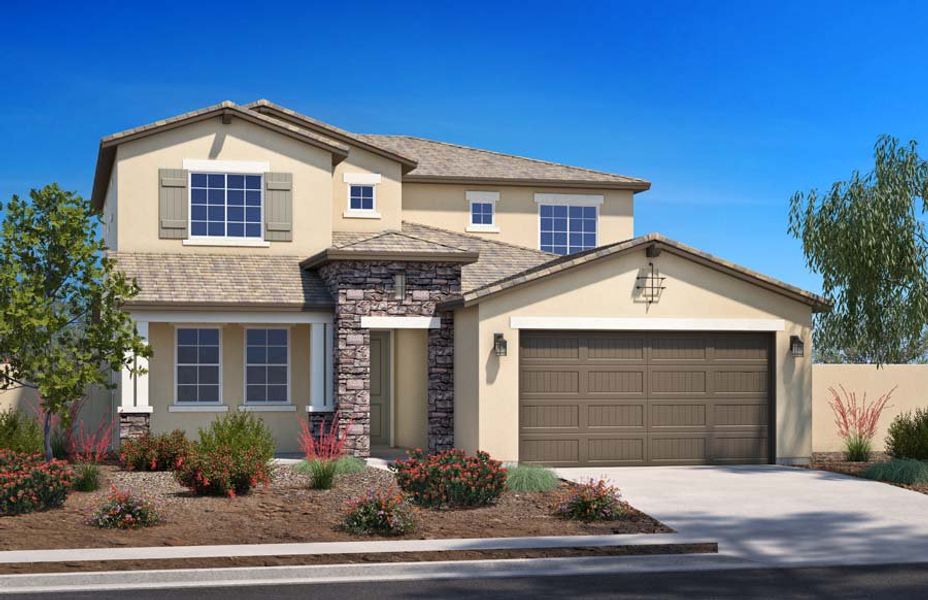 Representative exterior photo of a completed home built from the 3159 by Homes by Towne in Ryder Ranch, Surprise, AZ (Image 2). Representative exterior photo of a completed home built from the 3159 by Homes by Towne in Ryder Ranch, Surprise, AZ (Image 2).