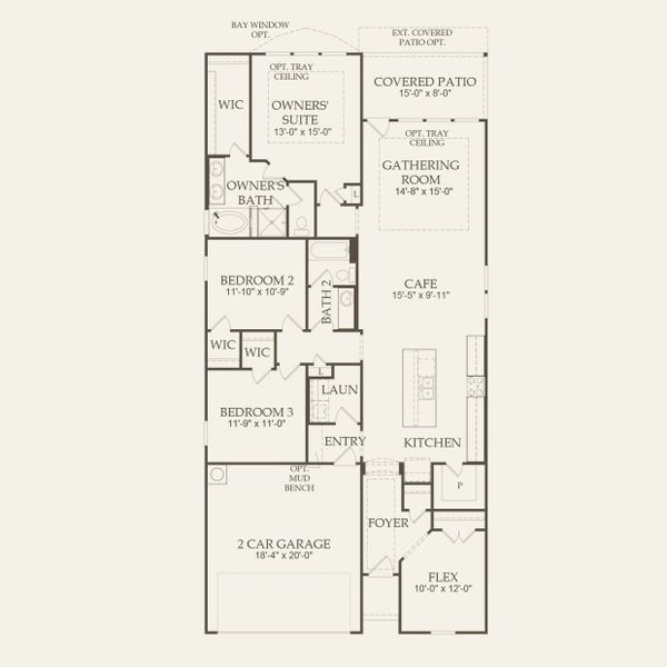 2D floor plan layout for the Fox Hollow by Pulte Homes in Sunfield, Mustang Ridge, TX (Image 3).