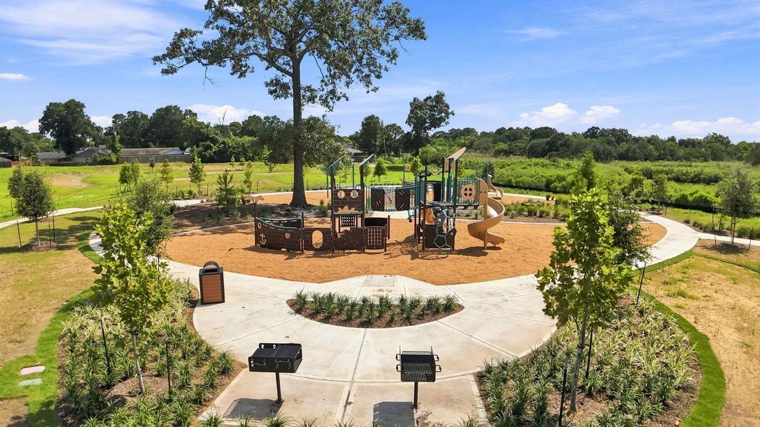 Community park with green space and trees