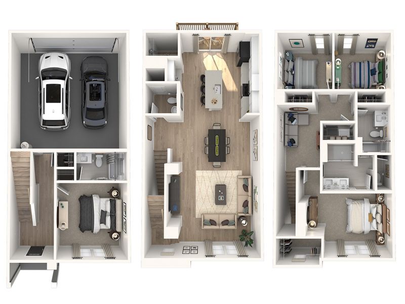 2D floor plan layout for the Pembrooke by Meritage Homes in Greystone - Highland Townhomes, Smyrna, TN (Image 4).