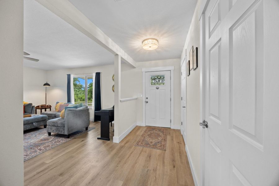 Vinyl flooring throughout makes for easy cleanup.