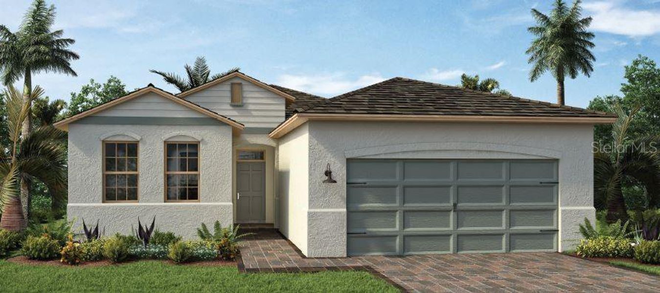 Front exterior of a new home in Oak Leaf Preserve, New Smyrna Beach, FL, highlighting curb appeal (Image 1). Front exterior of a new home in Oak Leaf Preserve, New Smyrna Beach, FL, highlighting curb appeal (Image 1).