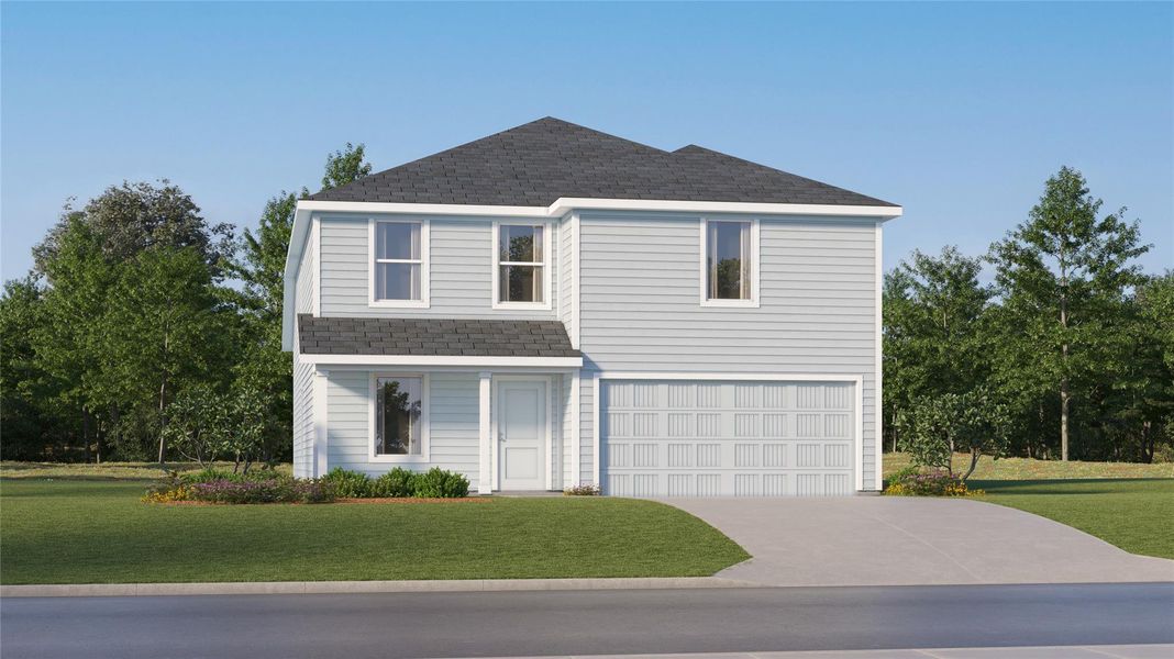 Front exterior of a new home in Pradera: Watermill Collection, Uhland, TX, highlighting curb appeal (Image 24). Front exterior of a new home in Pradera: Watermill Collection, Uhland, TX, highlighting curb appeal (Image 24).