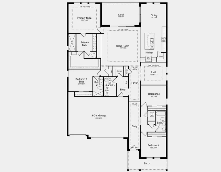 2D floor plan layout for the Bainbridge by Taylor Morrison in Esplanade at McKinnon Groves, Winter Garden, FL (Image 4).