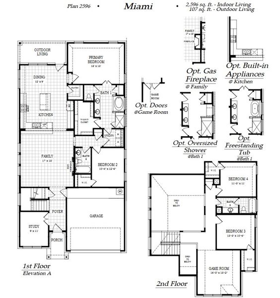 2D floor plan layout for the Miami by Chesmar Homes in Summer Crest, Fort Worth, TX (Image 3).