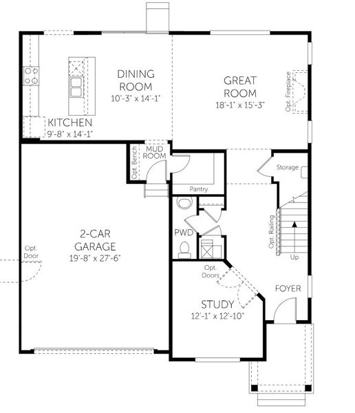 2D floor plan layout for the Willow - Single Family Homes by Dream Finders Homes in Hidden Creek, Frederick, CO (Image 4). 2D floor plan layout for the Willow - Single Family Homes by Dream Finders Homes in Hidden Creek, Frederick, CO (Image 4).