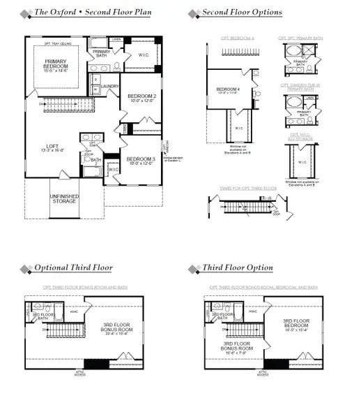 2D floor plan layout for the Oxford by Eastwood Homes in Caldwell Forest, Charlotte, NC (Image 4).