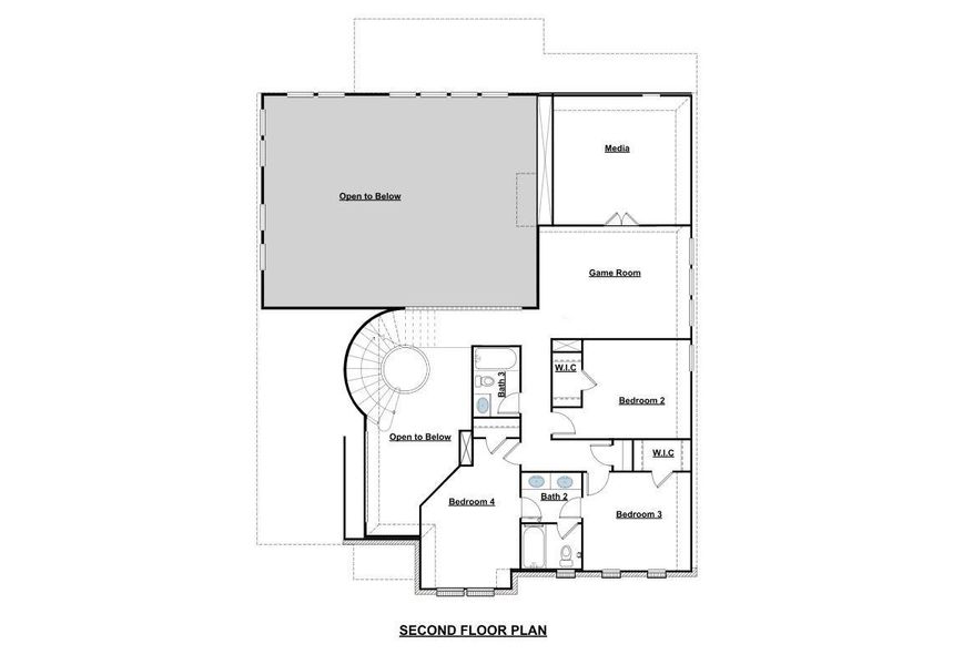A well-designed second-floor plan features multiple bedrooms and dedicated spaces for media and recreation. A well-designed second-floor plan features multiple bedrooms and dedicated spaces for media and recreation.