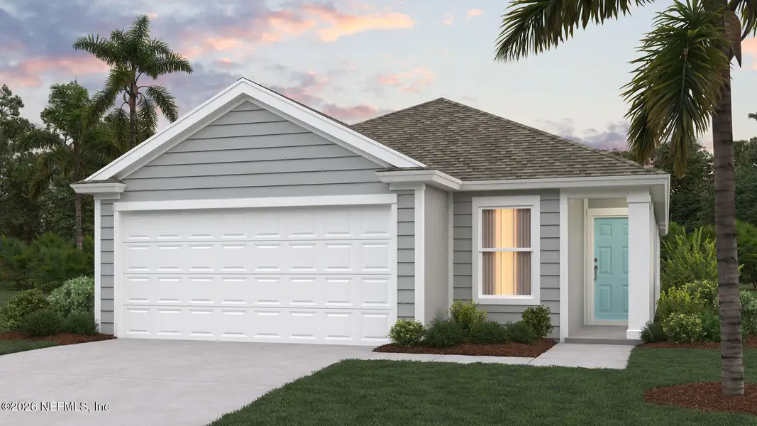 Front exterior of a new home in Rookery, Green Cove Springs, FL, highlighting curb appeal (Image 1). Front exterior of a new home in Rookery, Green Cove Springs, FL, highlighting curb appeal (Image 1).