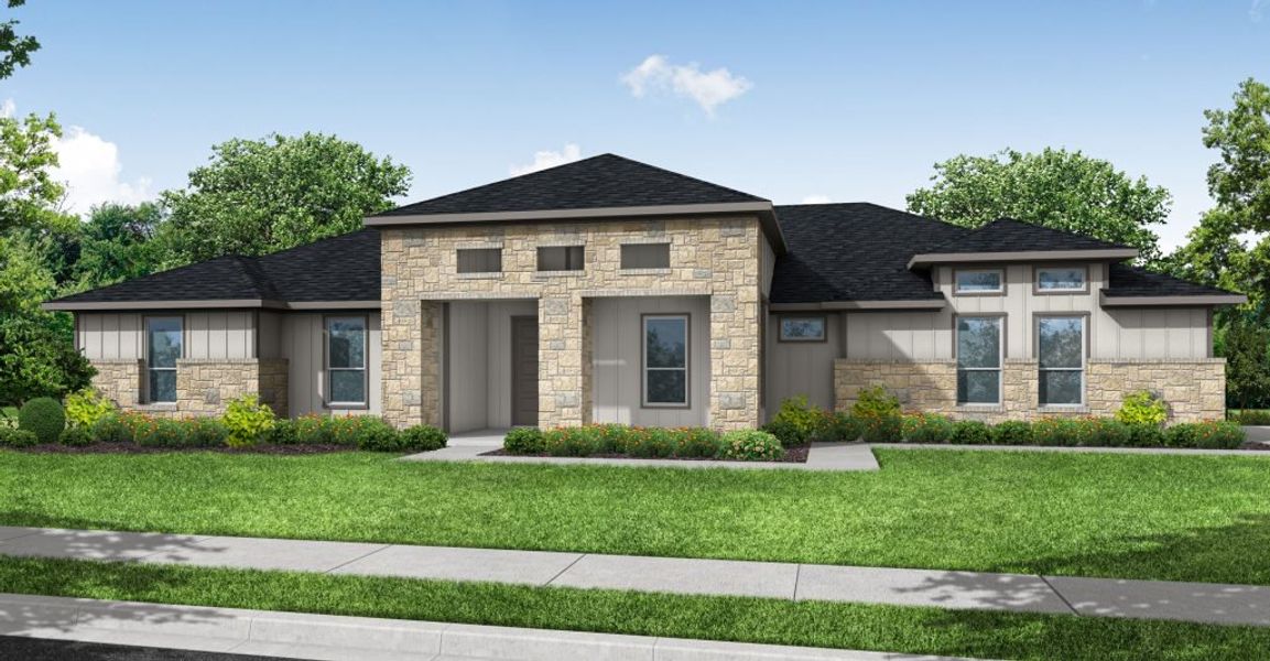 Representative exterior photo of a completed home built from the Hazel by Impression Homes in Estates of Palmer, Palmer, TX (Image 6). Representative exterior photo of a completed home built from the Hazel by Impression Homes in Estates of Palmer, Palmer, TX (Image 6).