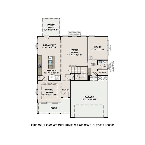 2D floor plan layout for the The Willow B by Davidson Homes LLC in Wehunt Meadows, Hoschton, GA (Image 4).