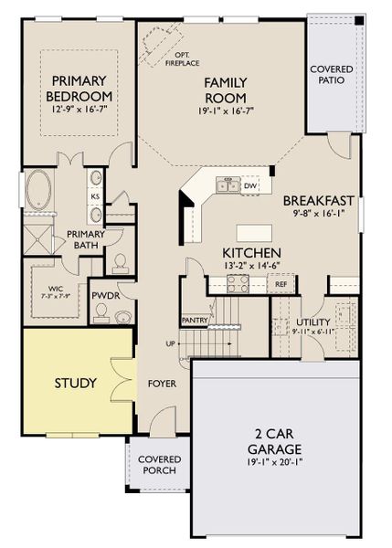2D floor plan layout of this home in Blue Heron Estates, Mont Belvieu, TX (Image 3).