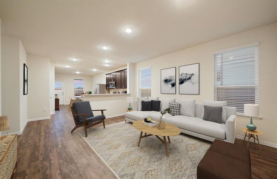 *Model Representation - Gathering room with view of main living areas