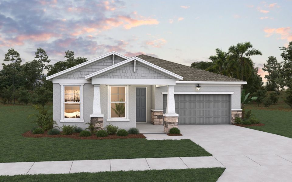 Front exterior of a new home in Creekside Run at Babcock Ranch, Punta Gorda, FL, highlighting curb appeal (Image 1). Front exterior of a new home in Creekside Run at Babcock Ranch, Punta Gorda, FL, highlighting curb appeal (Image 1).