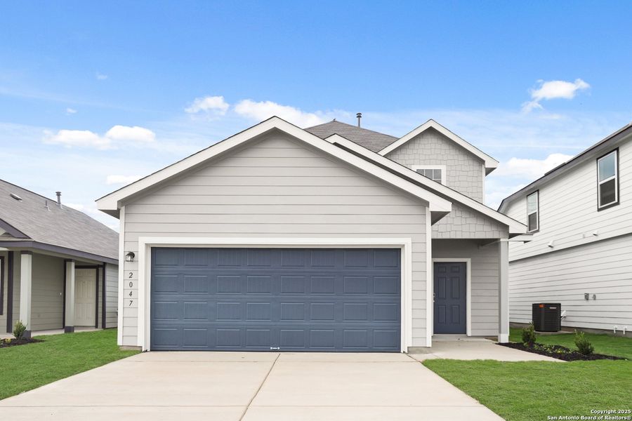 Front exterior of a new home in Dauer Ranch, New Braunfels, TX, highlighting curb appeal (Image 1). Front exterior of a new home in Dauer Ranch, New Braunfels, TX, highlighting curb appeal (Image 1).