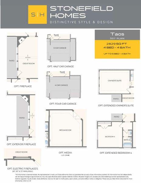 2D floor plan layout for the Taos by Stonefield Homes in Heath Golf and Yacht Club, Rockwall, TX (Image 6).