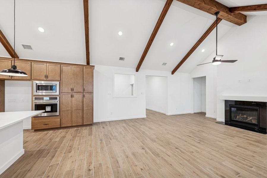 Charming dining area and cozy great room with fireplace