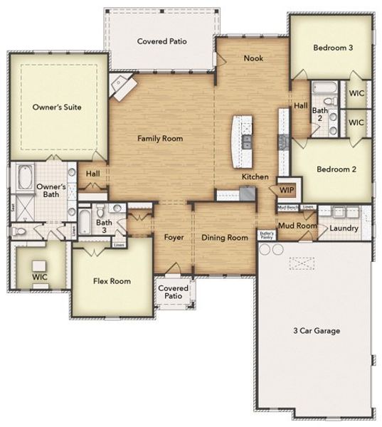 2D floor plan layout of this home in Eagle Ridge Estates, Weatherford, TX (Image 3).