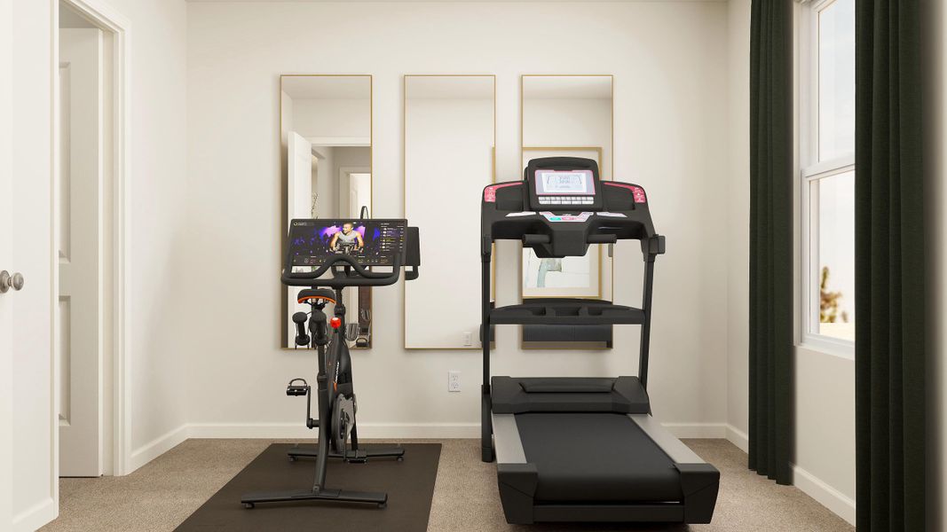 A room with a tv and a bike rack.