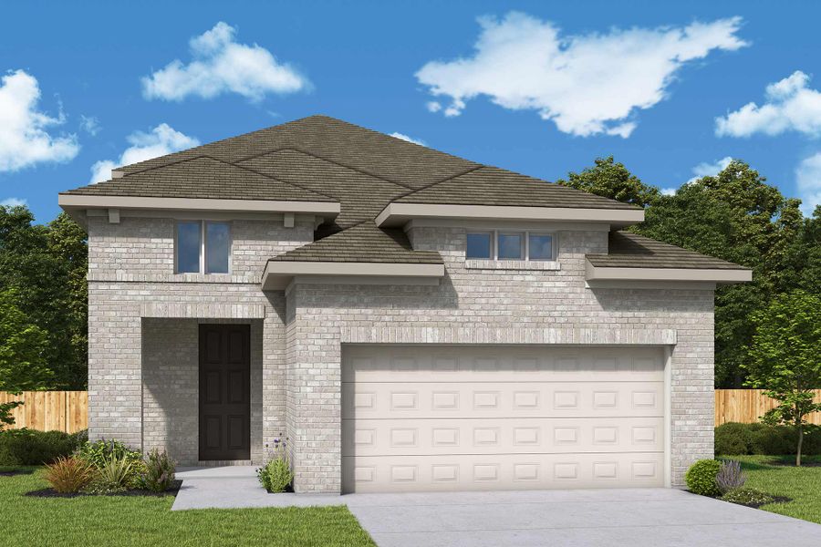 Representative exterior photo of a completed home built from the The Hereford by David Weekley Homes in Prairieland Village 40' Homesites, Cypress, TX (Image 21).