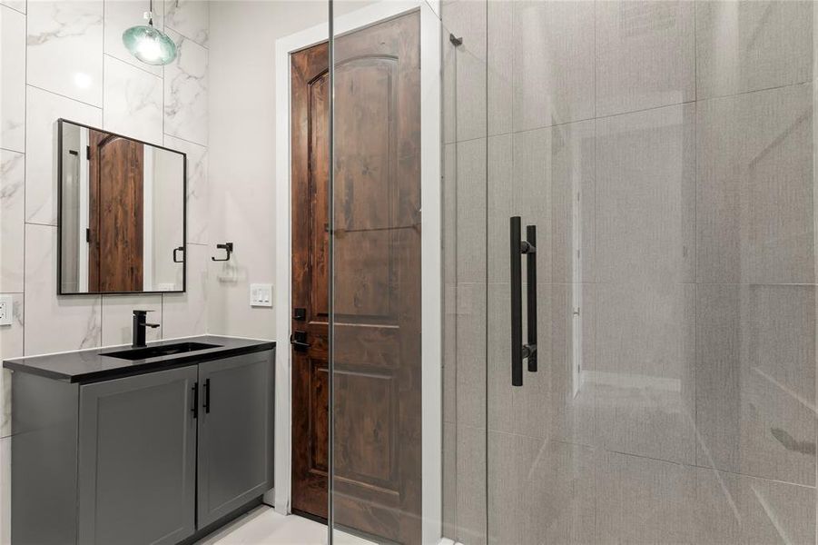 Main Level Full Bath for Guest and with exterior access.