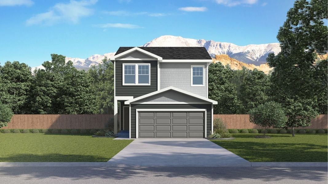 Representative exterior photo of a completed home built from the Thrush by D.R. Horton in The Ridge at Lorson Ranch, Colorado Springs, CO (Image 5).