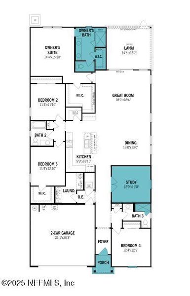 2D floor plan layout of this home in Lakes at Bella Lago, Green Cove Springs, FL (Image 2).
